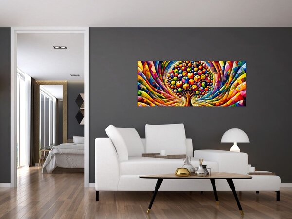 Obraz – Farebný strom s jablkami (120x50 cm)