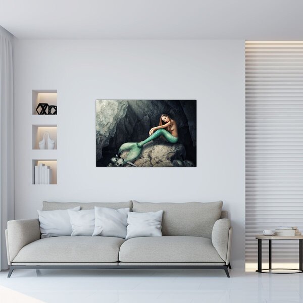 Obraz - Morská panna na skale (90x60 cm)