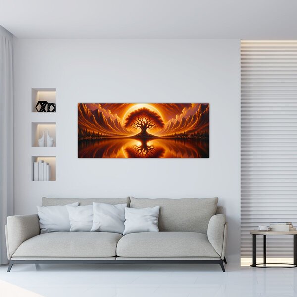 Obraz – Strom v krvavom slnku (120x50 cm)