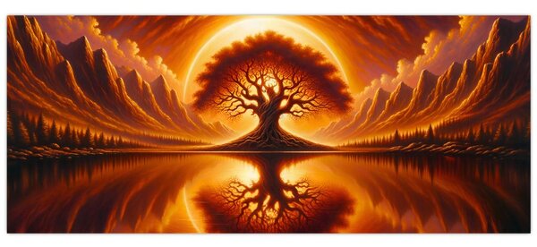 Obraz – Strom v krvavom slnku (120x50 cm)