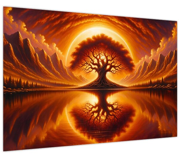 Obraz – Strom v krvavom slnku (90x60 cm)