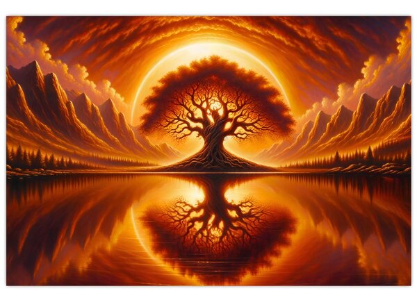 Obraz – Strom v krvavom slnku (90x60 cm)