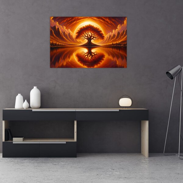 Obraz – Strom v krvavom slnku (90x60 cm)
