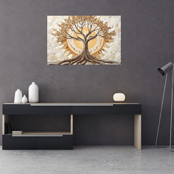 Obraz – Zlatý strom života v mozaike (90x60 cm)