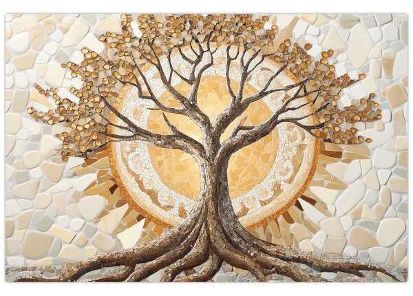 Obraz – Zlatý strom života v mozaike (90x60 cm)