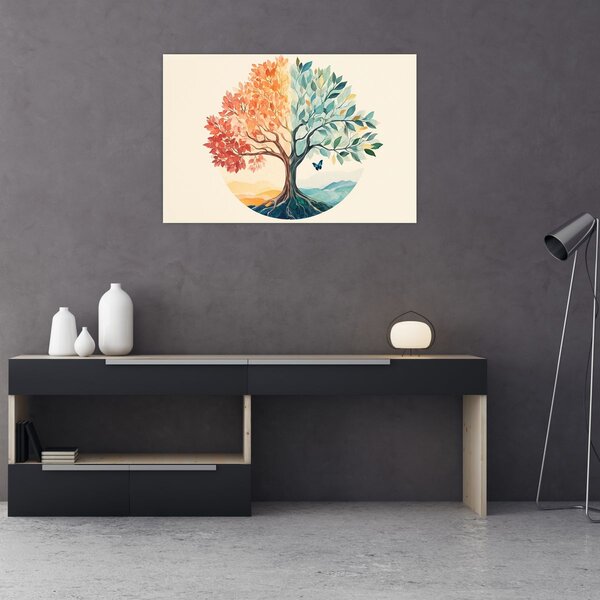 Obraz – Duálny strom s motýľom (90x60 cm)