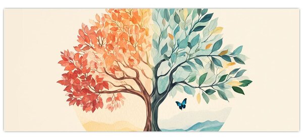 Obraz – Duálny strom s motýľom (120x50 cm)