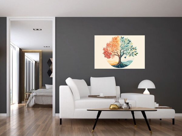 Obraz – Duálny strom s motýľom (90x60 cm)