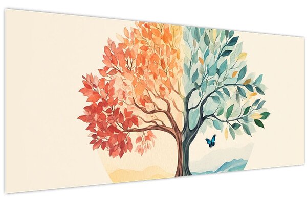 Obraz – Duálny strom s motýľom (120x50 cm)