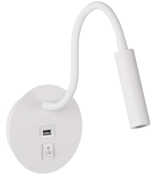 Brilagi - LED Flexibilná nástenná lampa s USB portom MAYA LED/3W/230V biela