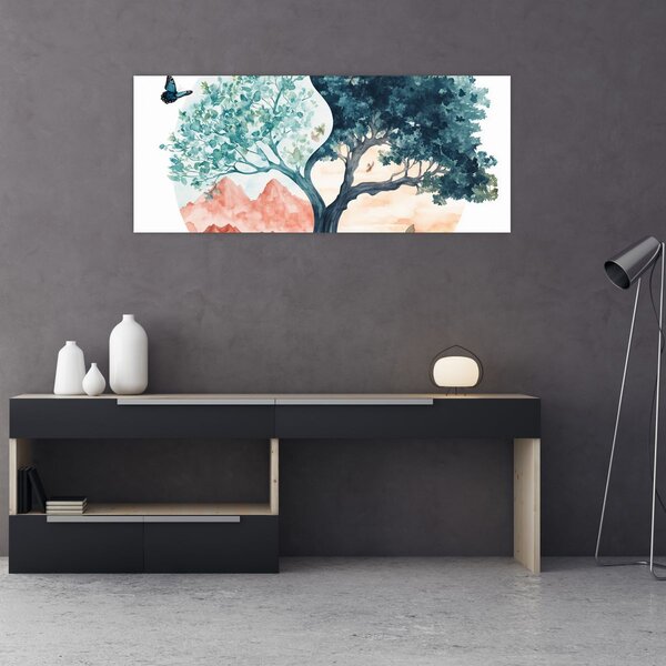 Obraz – Akvarelový strom plný života (120x50 cm)