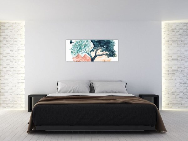 Obraz – Akvarelový strom plný života (120x50 cm)