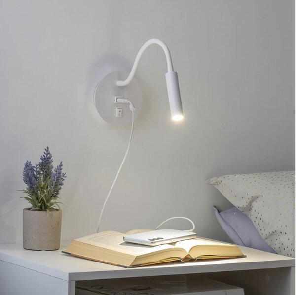 Brilagi - LED Flexibilná nástenná lampa s USB portom MAYA LED/3W/230V biela