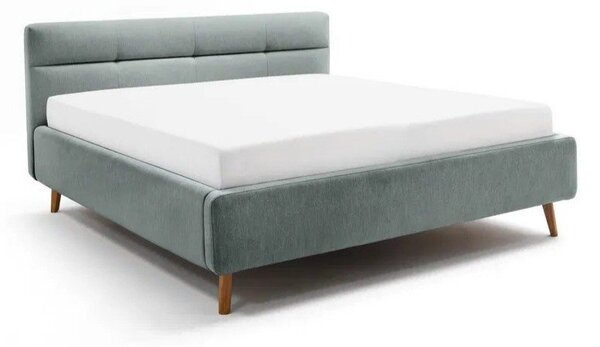 Svetlomodrá čalúnená dvojlôžková posteľ s úložným priestorom s roštom 160x200 cm Lotte – Meise Möbel