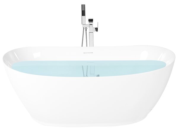 Voľne stojaca vaňa biela akrylátová 170 x 80 cm oválna moderná vaňa s tenkým okrajom
