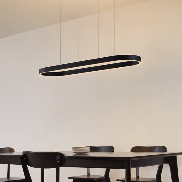 Lucande Smart LED závesné svietidlo Melinay, čierne, Tuya, Čierna, Obývacia izba / jedáleň, Hliník, Moderný, Závesné svietidlo