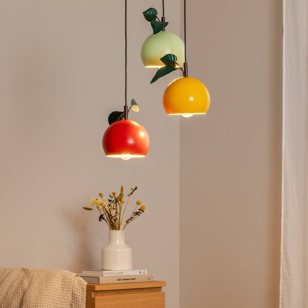 Závesná lampa Apple mix, farebná, kovová, Ø 42 cm, 3 svetlá, E27, Čierna, Obývacia izba / jedáleň, kov, Závesné svietidlo