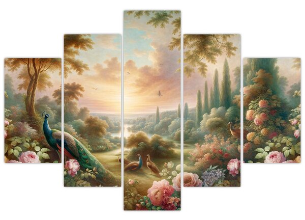 Obraz - Pávy v záhrade (150x105 cm)