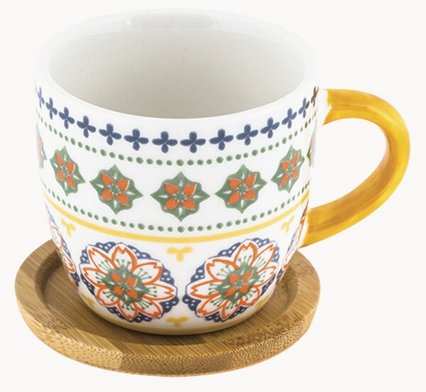 Šálky na kávu z nového kostného porcelánu's bambusovými podšálkami Gardeny, 6 ks