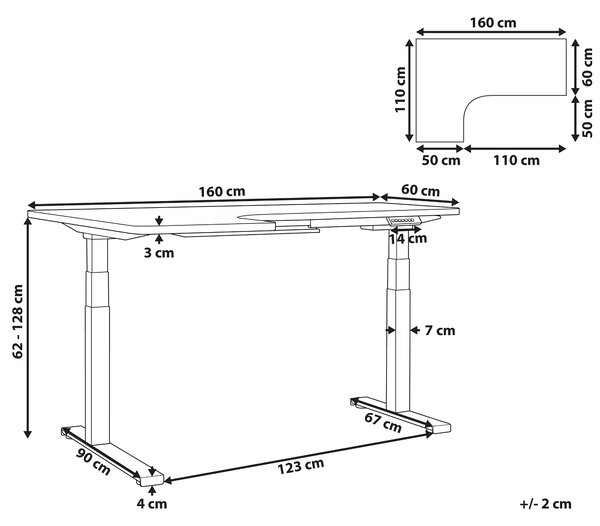 Výškovo nastaviteľný rohový písací stôl tmavé drevo čierny oceľový rám 160 x 110 cm elektrické nastavenie výšky moderná kancelária