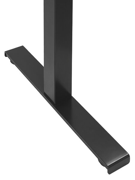 Výškovo nastaviteľný rohový písací stôl tmavé drevo čierny oceľový rám 160 x 110 cm elektrické nastavenie výšky moderná kancelária