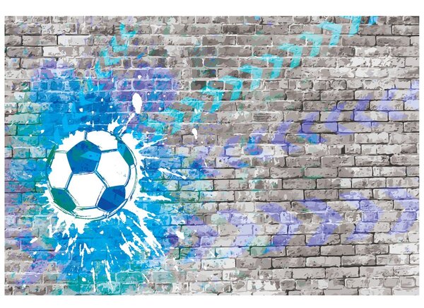 Tapeta modrá futbalová lopta na tehlovej stene