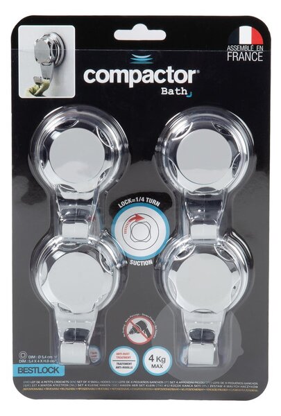Samodržiace kovové háčiky v súprave 4 ks v striebornej farbe Bestlock Bath – Compactor