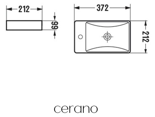 CERANO - Umývadlo keramické Sima - závesné ľavé - biela lesklá - 37,2x21,2 cm