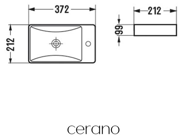 CERANO - Umývadlo keramické Sima - závesné pravé - biela lesklá - 37,2x21,2 cm