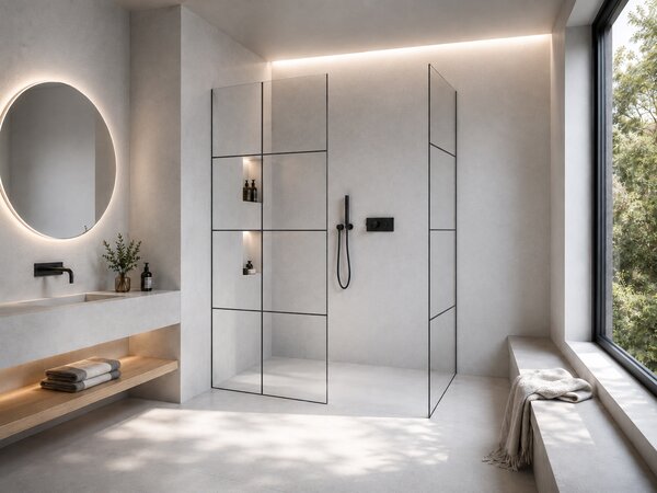 CERANO - Sprchová zástena Walk-in Crystal TL/P - 8 mm - bezvzperový systém - čierna matná, industriálne sklo - 90x90x200 cm