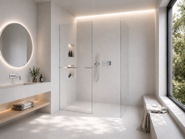 CERANO - Sprchová zástena Walk-in Crystal T L/P - 8 mm - systém bez vzpery + polička/držiak na uteráky - chróm, priehľadné sklo - 50x50x200 cm