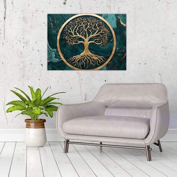 Obraz – Zlatý strom života v mramore (70x50 cm)