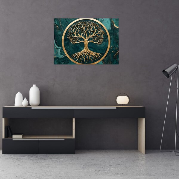 Obraz – Zlatý strom života v mramore (70x50 cm)