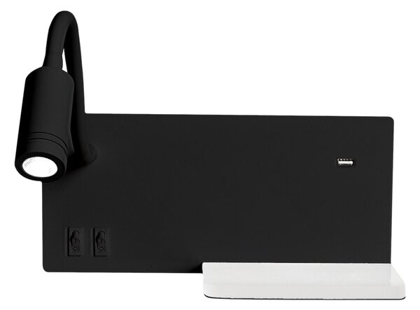Nástenné LED svietidlo Shelf, 1x LED 4+5+2w, 4000k, b/w, vypínač