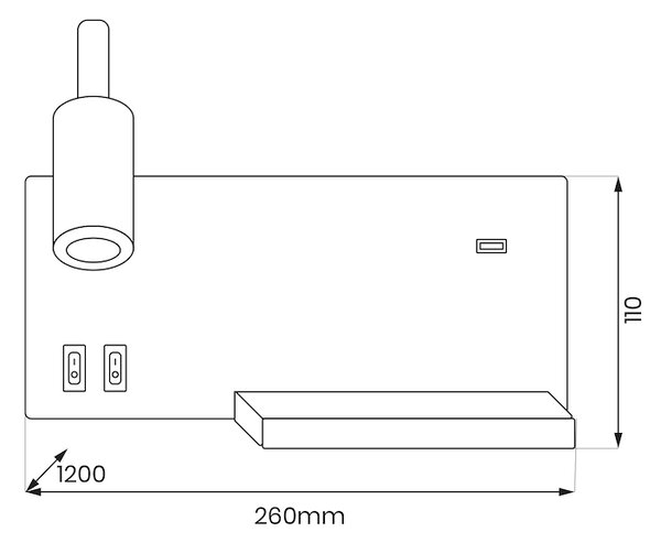 Nástenné LED svietidlo Shelf, 1x LED 4+5+2w, 4000k, b/w, vypínač