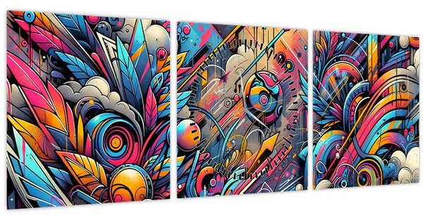 Obraz - Pestrofarebné graffiti (s hodinami) (90x30 cm)