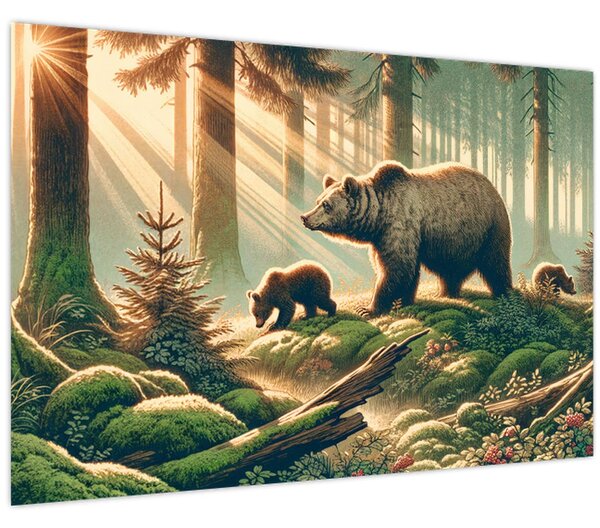 Obraz - Medvede v lese (90x60 cm)
