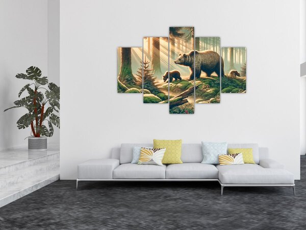 Obraz - Medvede v lese (150x105 cm)