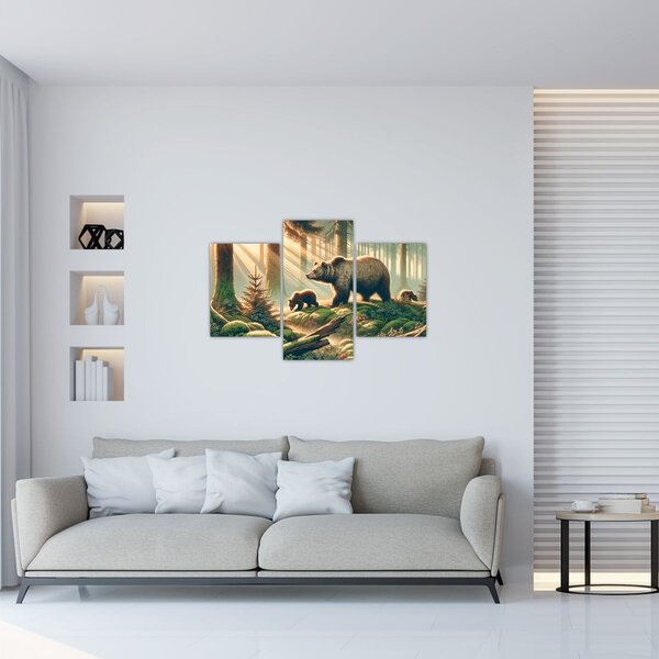 Obraz - Medvede v lese (90x60 cm)