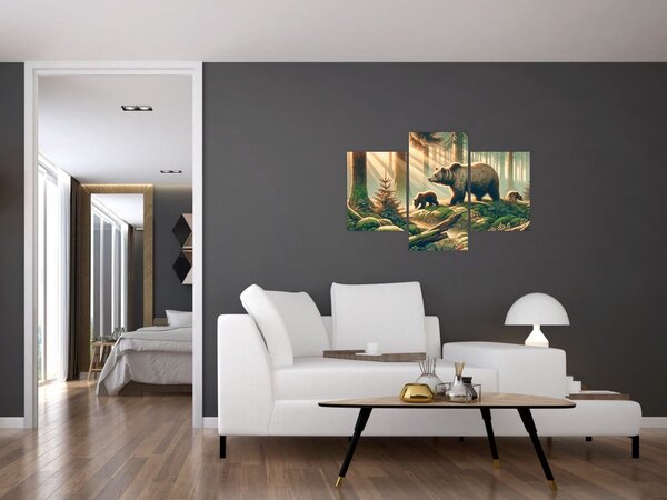 Obraz - Medvede v lese (90x60 cm)