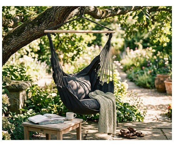 Čierne polstrované závesné záhradné kreslo Tobago – Garden Pleasure