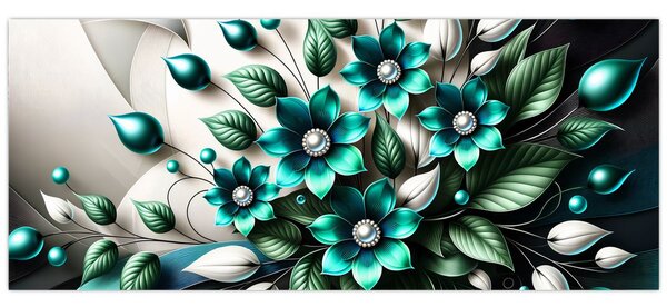 Obraz - 3D tyrkysové kvety (120x50 cm)