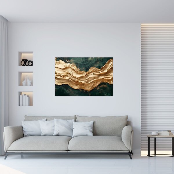 Obraz - Zelená abstrakcia so zlatom II. (90x60 cm)