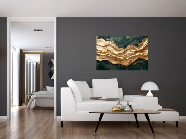 Obraz - Zelená abstrakcia so zlatom II. (90x60 cm)