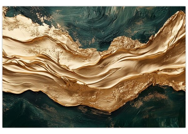 Obraz - Zelená abstrakcia so zlatom II. (90x60 cm)