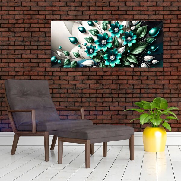 Obraz - 3D tyrkysové kvety (120x50 cm)