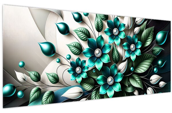 Obraz - 3D tyrkysové kvety (120x50 cm)