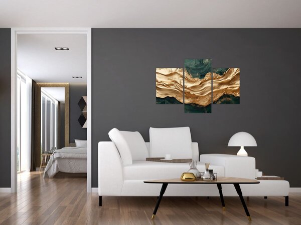 Obraz - Zelená abstrakcia so zlatom II. (90x60 cm)