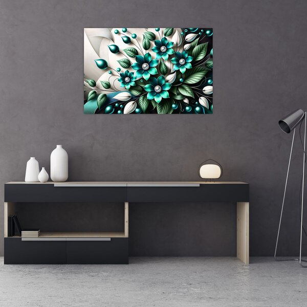 Obraz - 3D tyrkysové kvety (90x60 cm)