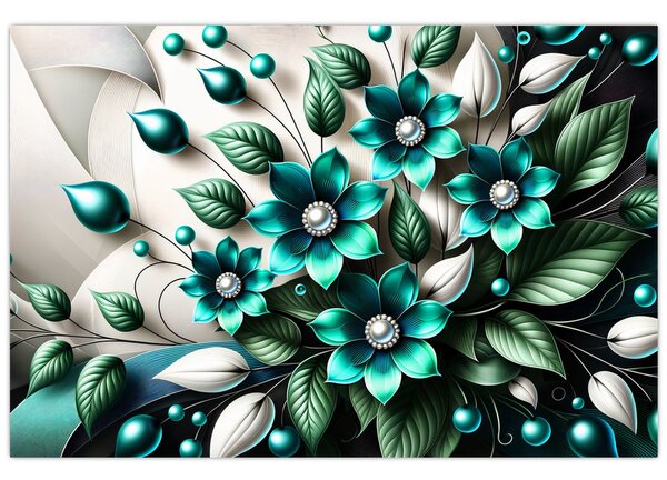 Obraz - 3D tyrkysové kvety (90x60 cm)